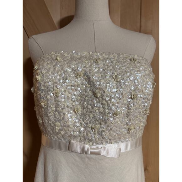J. Crew | Everlyn Sequined Beaded Ivory Linen Strapless Dress | Size 6 - Picture 10 of 16
